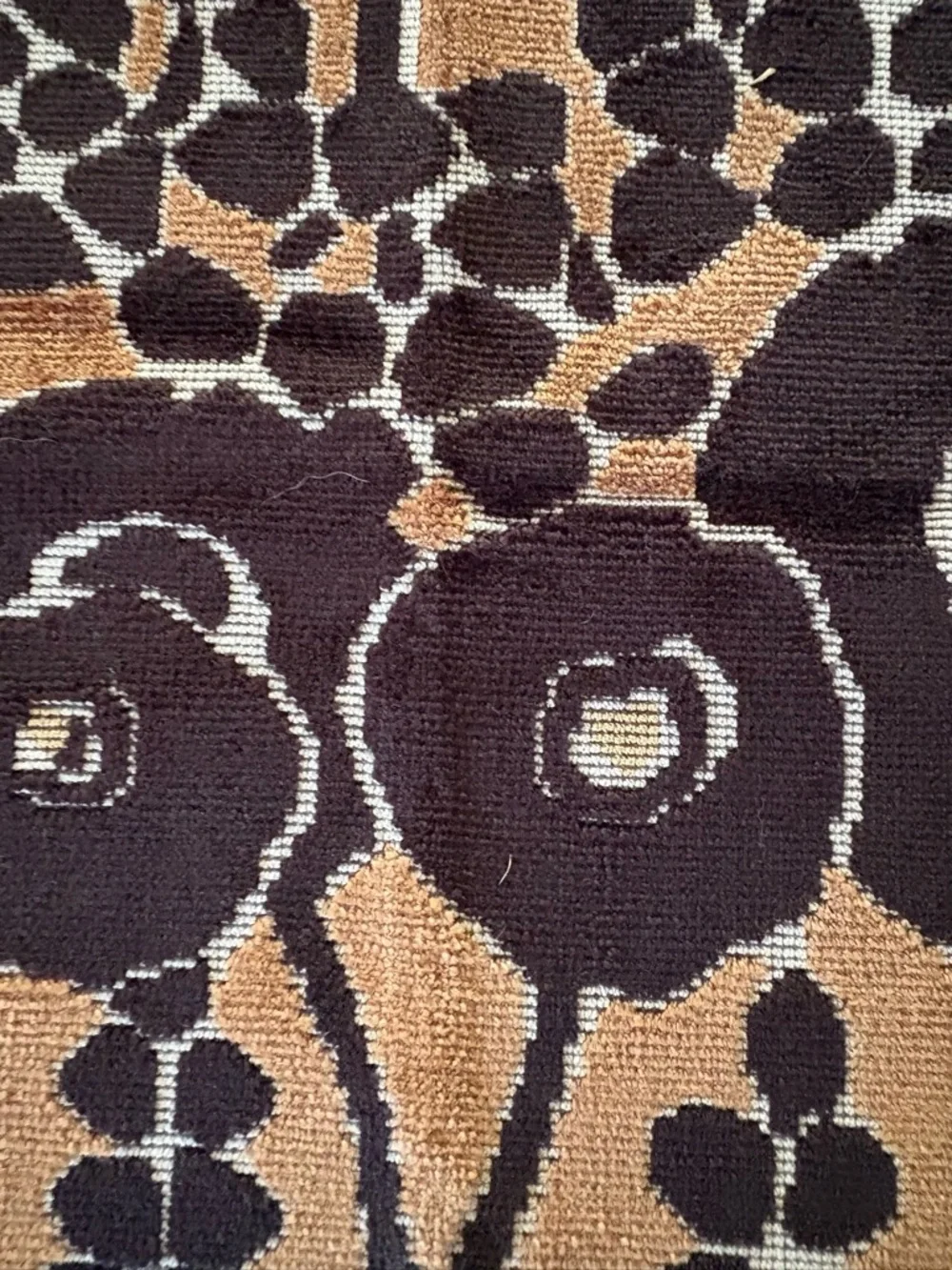 Schumacher Tan and Black Velvet Fabric Sample